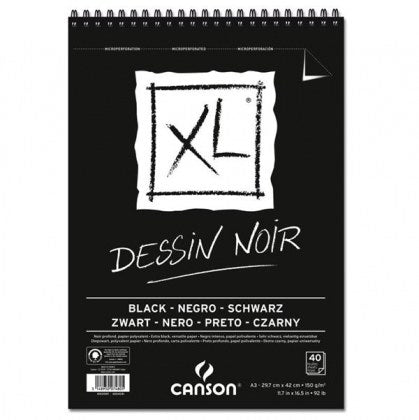 Canson XL Black Albums - spiral-bound on the short side - Deep Black GSM-150; Size A3 | Reliance Fine Art |Art PadsSketch Pads & Papers