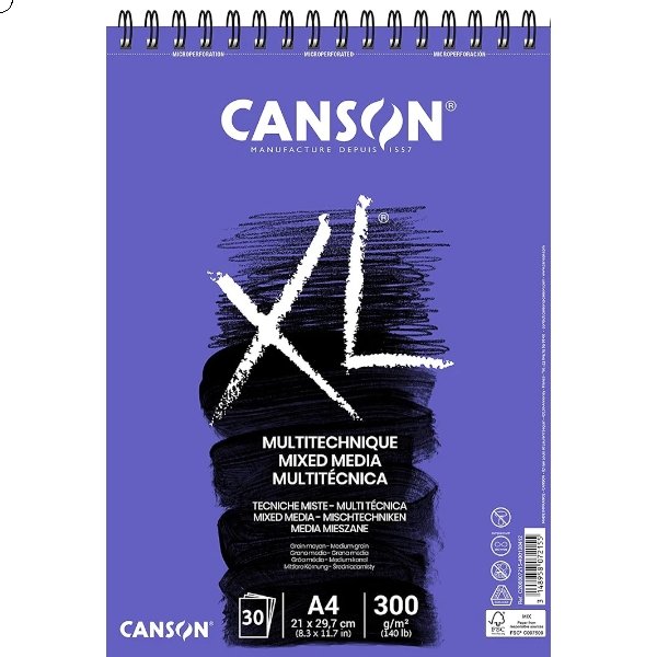 Canson XL Mix Media Albums spiral bound on short side 300gsm A4 | Reliance Fine Art |Art PadsPaper Pads for PaintingSketch Pads & Papers