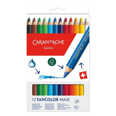 Caran D'Ache Fancolor Maxi Pencils, 12 Colors (498.712) | Reliance Fine Art |Sketching Pencils Sets