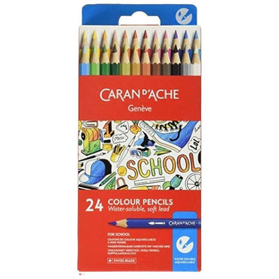 CaranD'ache 24 Colour Pencils - Watersoluble soft lead (1290.724) | Reliance Fine Art |Sketching Pencils Sets