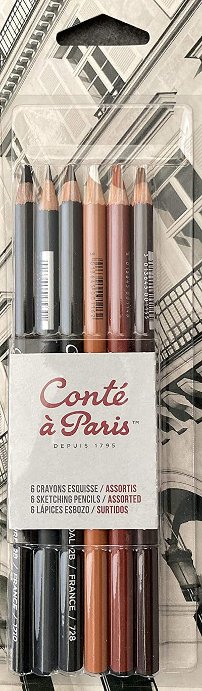 Conte a Paris Sketching Pencils Assorted Set of 6 (50106) | Reliance Fine Art |Charcoal & GraphitePastelsSketching Pencils Sets
