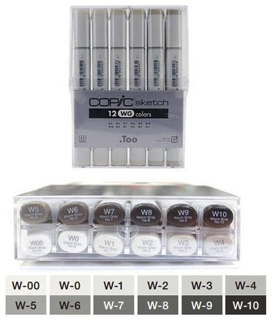 Copic Sketch Set of 12 Warm Grey Colours - Alcohol Markers | Reliance Fine Art |Markers