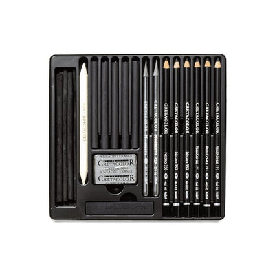 CretaColor Black Box Charcoal Drawing Set of 20 (40030) | Reliance Fine Art |Charcoal & GraphiteSketching Pencils Sets