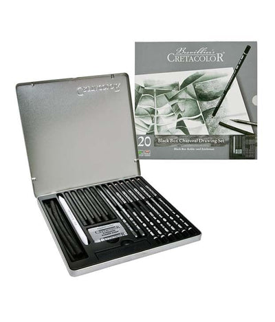 CretaColor Black Box Charcoal Drawing Set of 20 (40030) | Reliance Fine Art |Charcoal & GraphiteSketching Pencils Sets