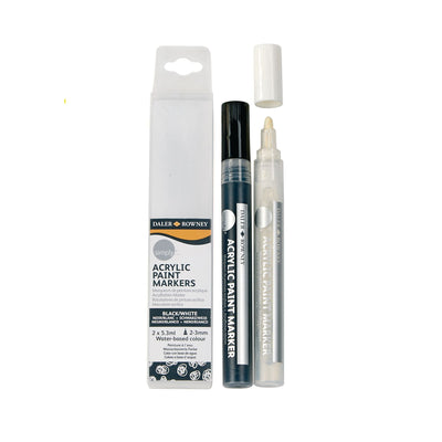 Daler Rowney Acrylic Paint Markers - 2mm - Black and White (126300902) | Reliance Fine Art |Illustration Pens & Brush PensMarkersPaint Markers