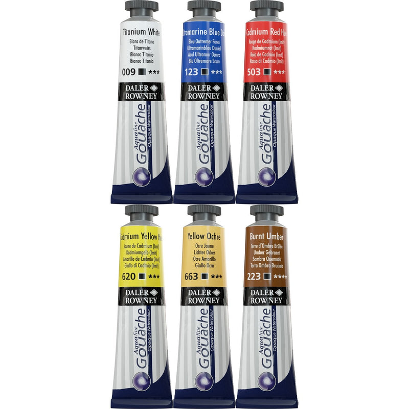 Daler Rowney Aquafine Gouache Set of 6x15 ML (136901004) | Reliance Fine Art |Gouache Paint SetsGouache PaintsPaint Sets