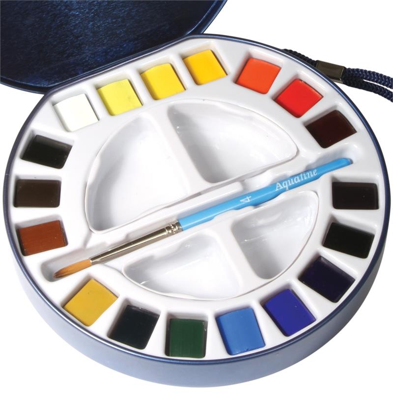 Daler & Rowney Aquafine Travel Set of 18 Half Pans (with brush and palette) | Reliance Fine Art |Paint SetsWatercolor PaintWatercolor Paint Sets