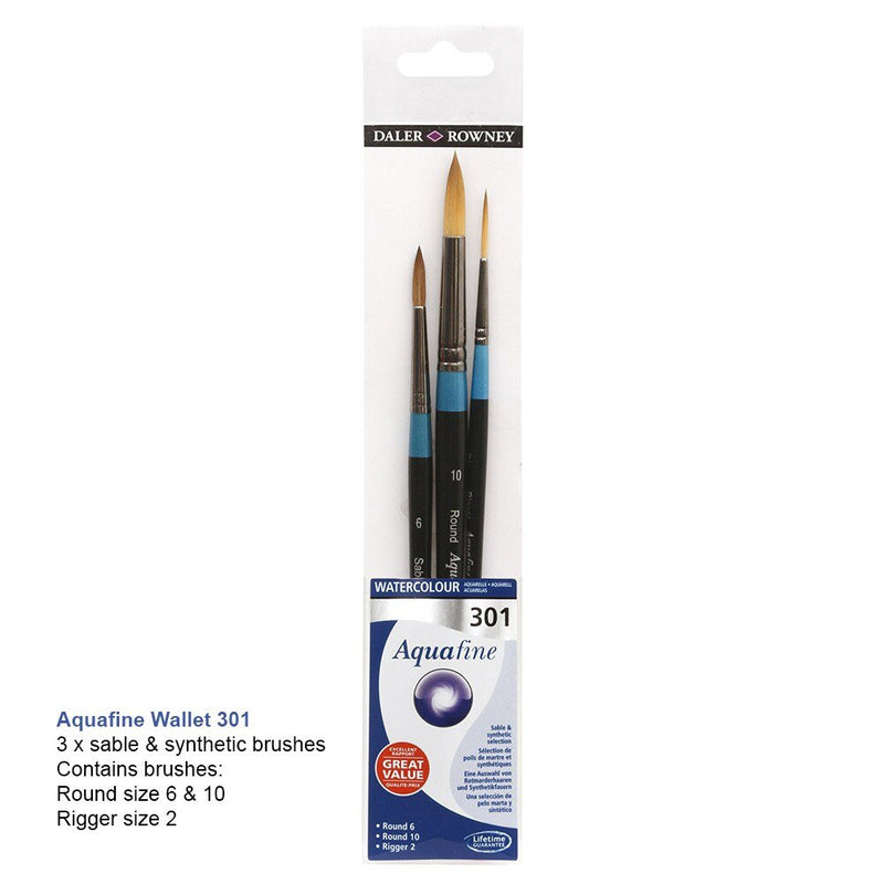 Daler & Rowney Aquafine Watercolor Brush Wallet Set of 3 (301) | Reliance Fine Art |Brush SetsDaler Rowney Aquafine BrushesWatercolour Brushes