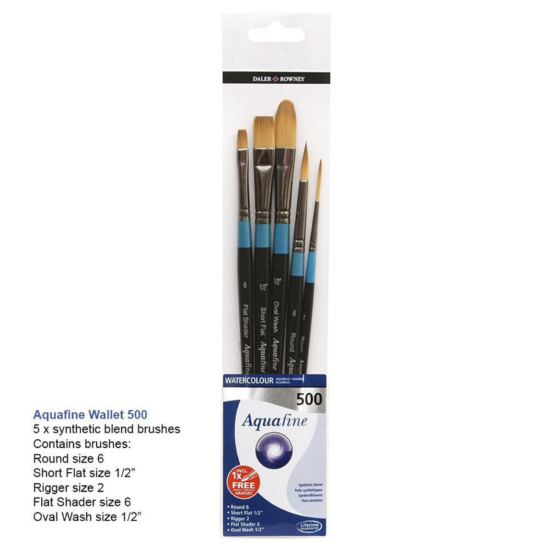 Daler & Rowney Aquafine Watercolor Brush Wallet Set of 5 (500) | Reliance Fine Art |Brush SetsWatercolour Brushes