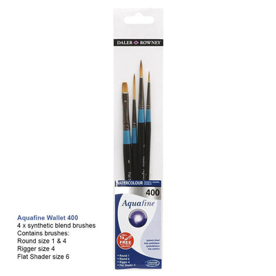 Daler Rowney Aquafine Watercolour Brush Wallet 400 Set of 4 (282300400) | Reliance Fine Art |Brush SetsDaler Rowney Aquafine BrushesWatercolour Brushes