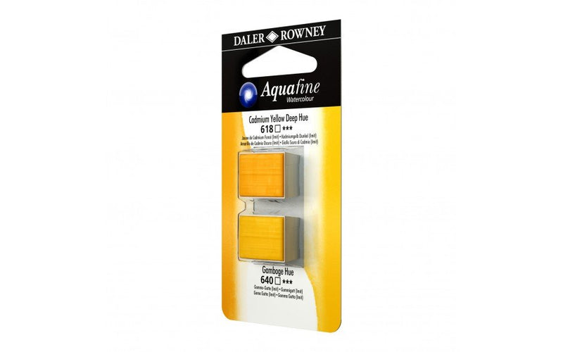 Daler-Rowney Aquafine Watercolour - Half Pan Twin Set - Cadmium Yellow Deep Hue/Gamboge Hue | Reliance Fine Art |Daler Rowney Aquafine Watercolor Half PansWater ColorWatercolor Paint