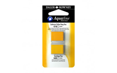 Daler-Rowney Aquafine Watercolour - Half Pan Twin Set - Cadmium Yellow Deep Hue/Gamboge Hue | Reliance Fine Art |Daler Rowney Aquafine Watercolor Half PansWater ColorWatercolor Paint