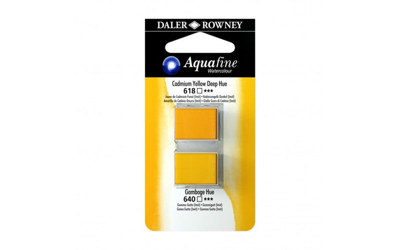 Daler-Rowney Aquafine Watercolour - Half Pan Twin Set - Cadmium Yellow Deep Hue/Gamboge Hue | Reliance Fine Art |Daler Rowney Aquafine Watercolor Half PansWater ColorWatercolor Paint