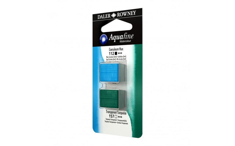 Daler-Rowney Aquafine Watercolour - Half Pan Twin Set - Cerulean Blue Hue/Transparent Turquoise | Reliance Fine Art |Daler Rowney Aquafine Watercolor Half PansWater ColorWatercolor Paint