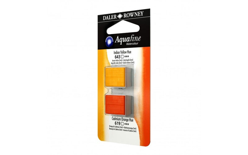 Daler-Rowney Aquafine Watercolour - Half Pan Twin Set - Indian Yellow Hue/Cadmium Orange Hue | Reliance Fine Art |Daler Rowney Aquafine Watercolor Half PansWater ColorWatercolor Paint