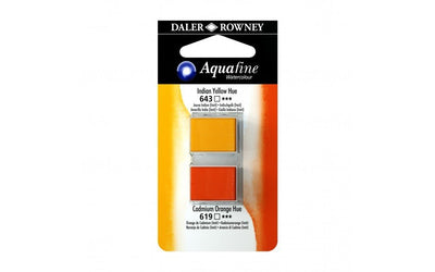 Daler-Rowney Aquafine Watercolour - Half Pan Twin Set - Indian Yellow Hue/Cadmium Orange Hue | Reliance Fine Art |Daler Rowney Aquafine Watercolor Half PansWater ColorWatercolor Paint