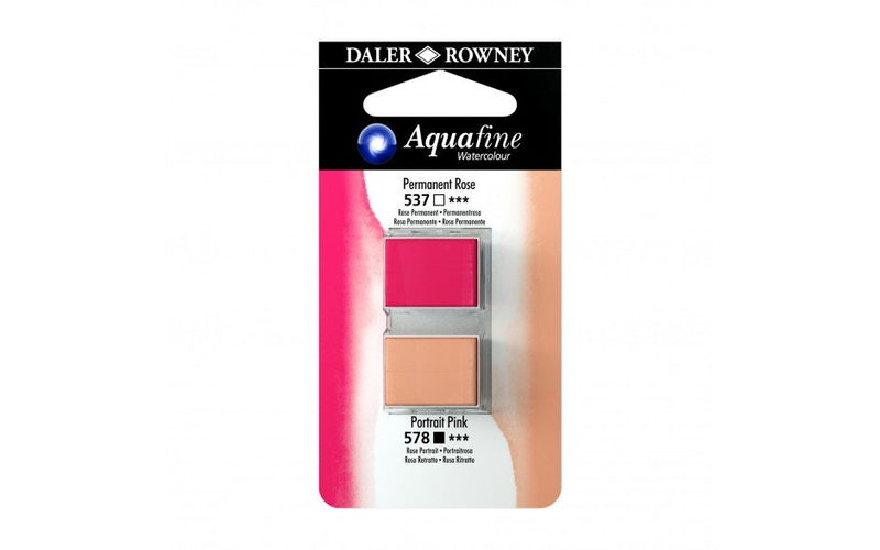 Daler-Rowney Aquafine Watercolour - Half Pan Twin Set - Permanent Rose/Portrait Pink | Reliance Fine Art |Daler Rowney Aquafine Watercolor Half PansWater ColorWatercolor Paint