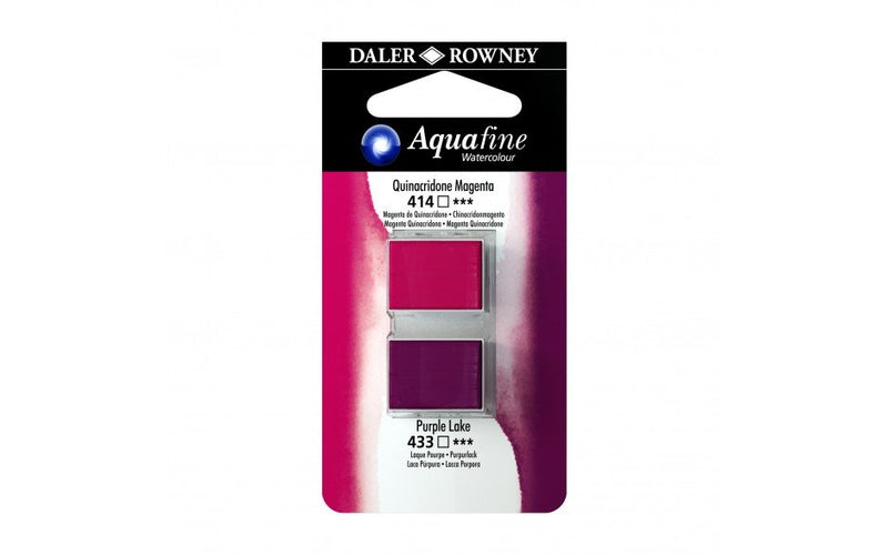 Daler-Rowney Aquafine Watercolour - Half Pan Twin Set - Quinacridone Magenta/Purple Lake | Reliance Fine Art |Daler Rowney Aquafine Watercolor Half PansWater ColorWatercolor Paint