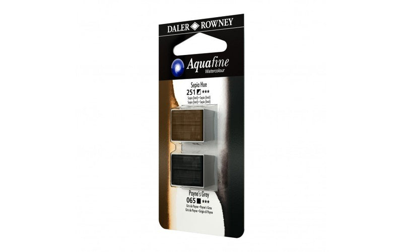 Daler-Rowney Aquafine Watercolour - Half Pan Twin Set - Sepia Hue/Payne`s Grey | Reliance Fine Art |Daler Rowney Aquafine Watercolor Half PansWater ColorWatercolor Paint
