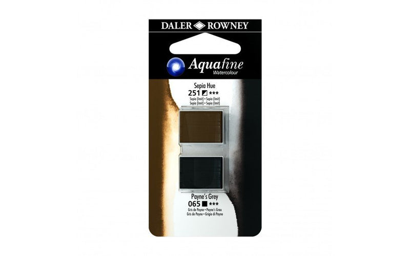 Daler-Rowney Aquafine Watercolour - Half Pan Twin Set - Sepia Hue/Payne`s Grey | Reliance Fine Art |Daler Rowney Aquafine Watercolor Half PansWater ColorWatercolor Paint