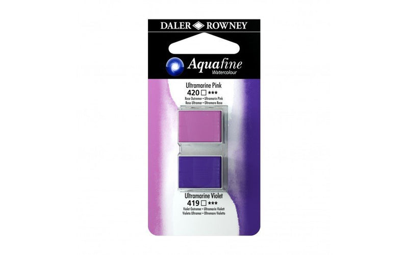 Daler-Rowney Aquafine Watercolour - Half Pan Twin Set - Ultramarine Pink/Ultramarine Violet | Reliance Fine Art |Daler Rowney Aquafine Watercolor Half PansWater ColorWatercolor Paint