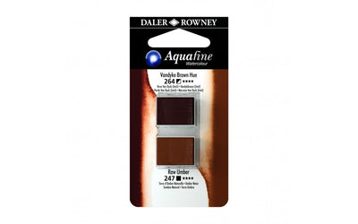 Daler-Rowney Aquafine Watercolour - Half Pan Twin Set - Vandyke Brown Hue/Raw Umber | Reliance Fine Art |Daler Rowney Aquafine Watercolor Half PansWater ColorWatercolor Paint