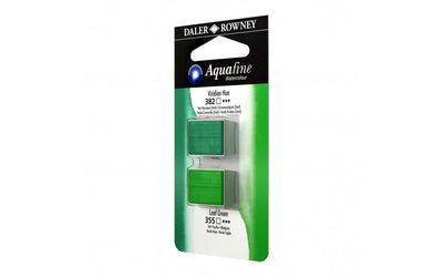 Daler-Rowney Aquafine Watercolour - Half Pan Twin Set - Viridian Hue/Leaf Green | Reliance Fine Art |Daler Rowney Aquafine Watercolor Half PansWater ColorWatercolor Paint