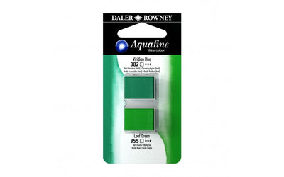 Daler-Rowney Aquafine Watercolour - Half Pan Twin Set - Viridian Hue/Leaf Green | Reliance Fine Art |Daler Rowney Aquafine Watercolor Half PansWater ColorWatercolor Paint