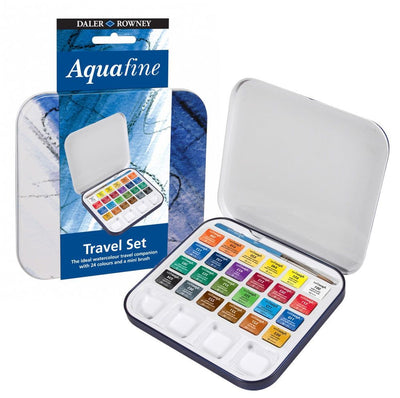 Daler & Rowney Aquafine Watercolour Travel Set of 24 Half Pans (with brush and palette) | Reliance Fine Art |Paint SetsWatercolor PaintWatercolor Paint Sets