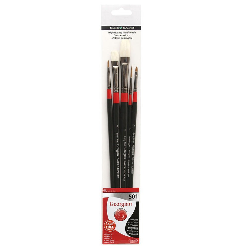 Daler Rowney Georgian Oil Brush Wallet Set Of 5 (501) | Reliance Fine Art |Brush SetsDaler Rowney Georgian BrushesOil Paint Brushes