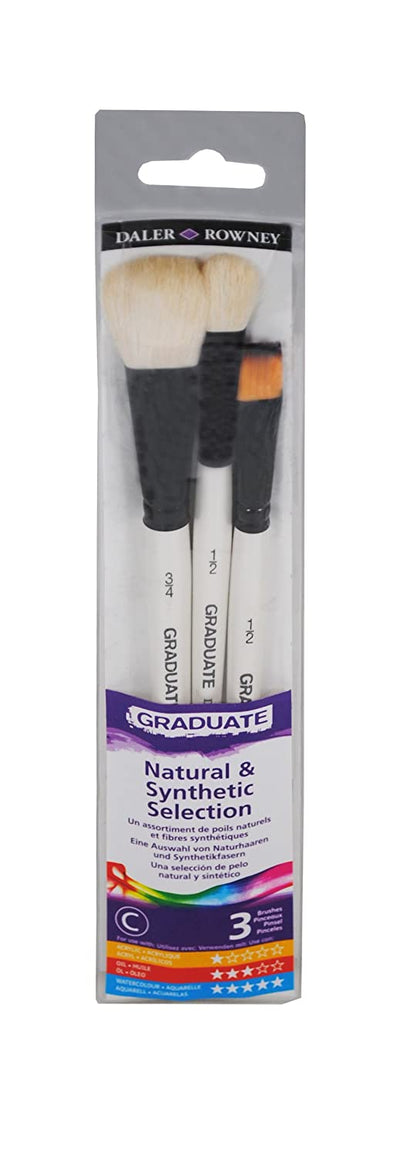 Daler Rowney Graduate Natural and Synthetic Selection Set of 3 (C) Short Handle (212530005) | Reliance Fine Art |Acrylic Paint BrushesBrush SetsEconomy Brushes