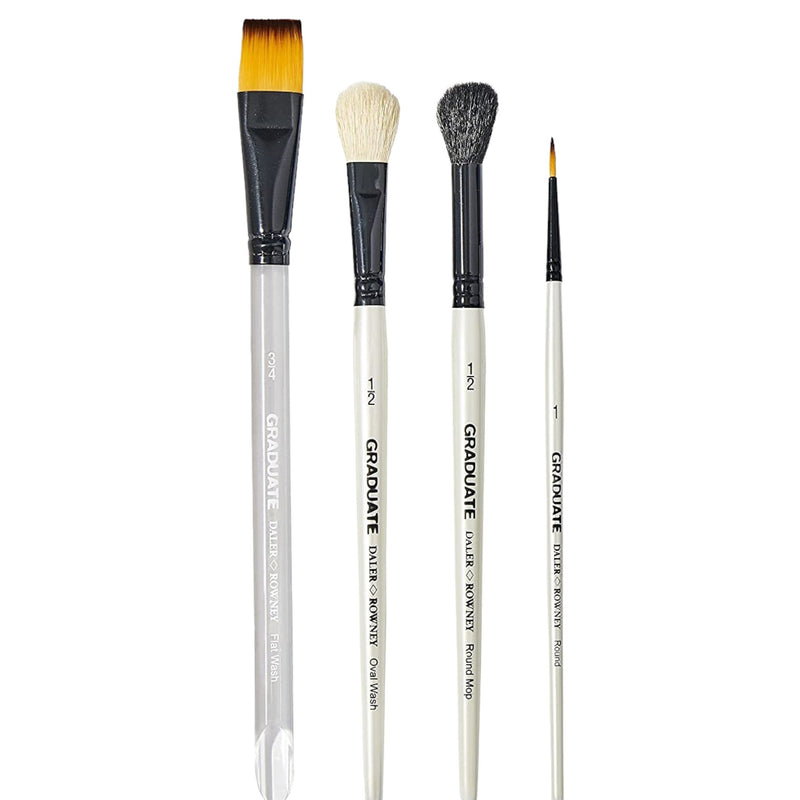 Daler Rowney Graduate Natural and Synthetic Watercolour Brush Set of 4 (212540010) | Reliance Fine Art |Acrylic Paint BrushesBrush SetsEconomy Brushes