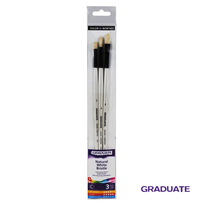 Daler Rowney Graduate Natural White Bristle Brush Set of 3 (C) Long Handle (212531002) | Reliance Fine Art |Brush Sets