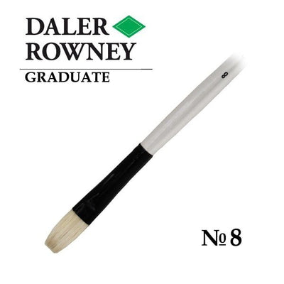 Daler Rowney Graduate Natural White Bristle Long Handle Flat Brush Size 8 (212144008) | Reliance Fine Art |Economy Brushes