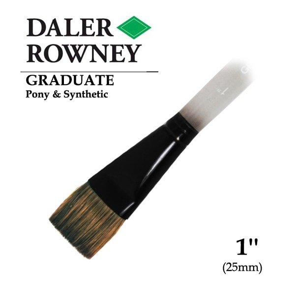 Daler Rowney Graduate Pony Hair Short Handle Flat Wash Brush Size 1 Inch (212159100) | Reliance Fine Art |Economy Brushes