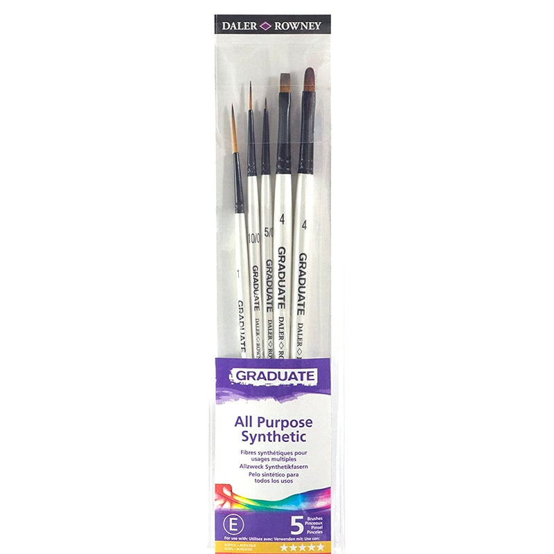 Daler Rowney Graduate Synthetic Detail Brush Set of 5 Short Handle (212550003) | Reliance Fine Art |Brush Sets