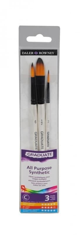 Daler Rowney Graduate Synthetic Watercolor Short Handle Brush Set of 3 (212530009) | Reliance Fine Art |Brush Sets
