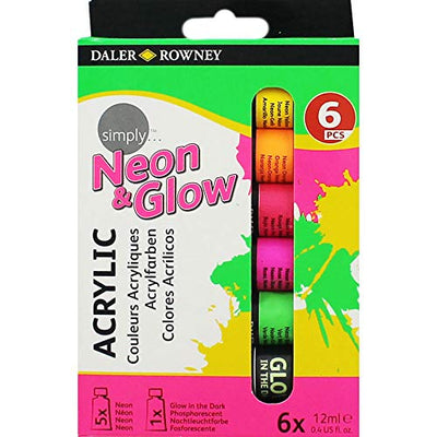 Daler & Rowney Neon Acylic Color Paints Set of 6 (Including Glow in Dark Medium) | Reliance Fine Art |Acrylic Paint SetsGlow in the Dark PaintsPaint Sets