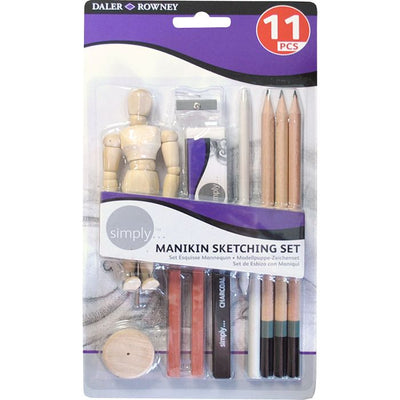 Daler Rowney Simply Manikin Sketching Set - 11 Pieces (644200100) | Reliance Fine Art |Charcoal & Graphite