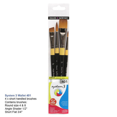 Daler & Rowney System3 Acrylic Brush Set of 4 SH (401) | Reliance Fine Art |Acrylic Paint BrushesBrush SetsDaler Rowney System3 Brushes