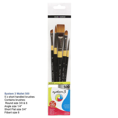 Daler & Rowney System3 Acrylic Brush Set of 5 SH (500) | Reliance Fine Art |Acrylic Paint BrushesBrush SetsDaler Rowney System3 Brushes
