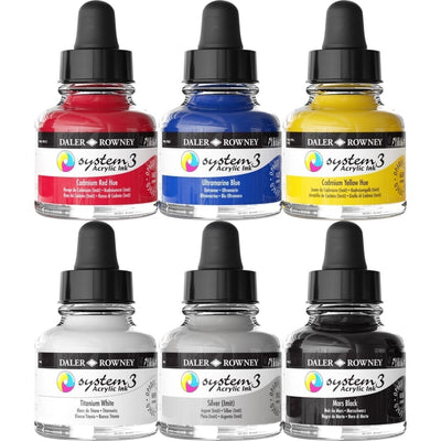 Daler & Rowney System3 Acrylic Ink (6 x29.5ml) With free refillable Marker | Reliance Fine Art |Artist Inks