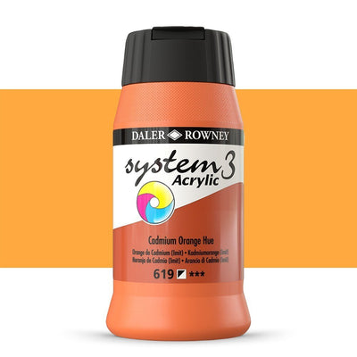 Daler & Rowney System3 Acrylic Jar 500ml CADMIUM ORANGE HUE (619) | Reliance Fine Art |Acrylic PaintsDaler & Rowney System3 Acrylics