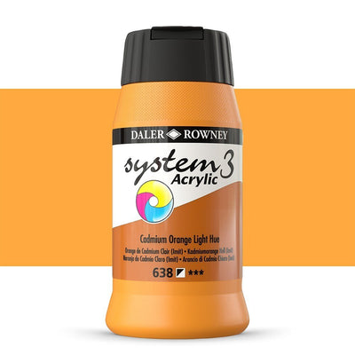 Daler & Rowney System3 Acrylic Jar 500ml CADMIUM ORANGE LITE HUE (638) | Reliance Fine Art |Acrylic PaintsDaler & Rowney System3 Acrylics