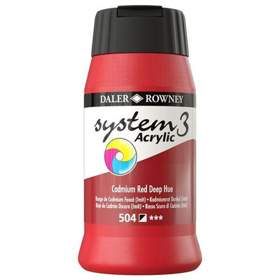 Daler & Rowney System3 Acrylic Jar 500ml CADMIUM RED DEEP HUE (504) | Reliance Fine Art |Acrylic PaintsDaler & Rowney System3 Acrylics