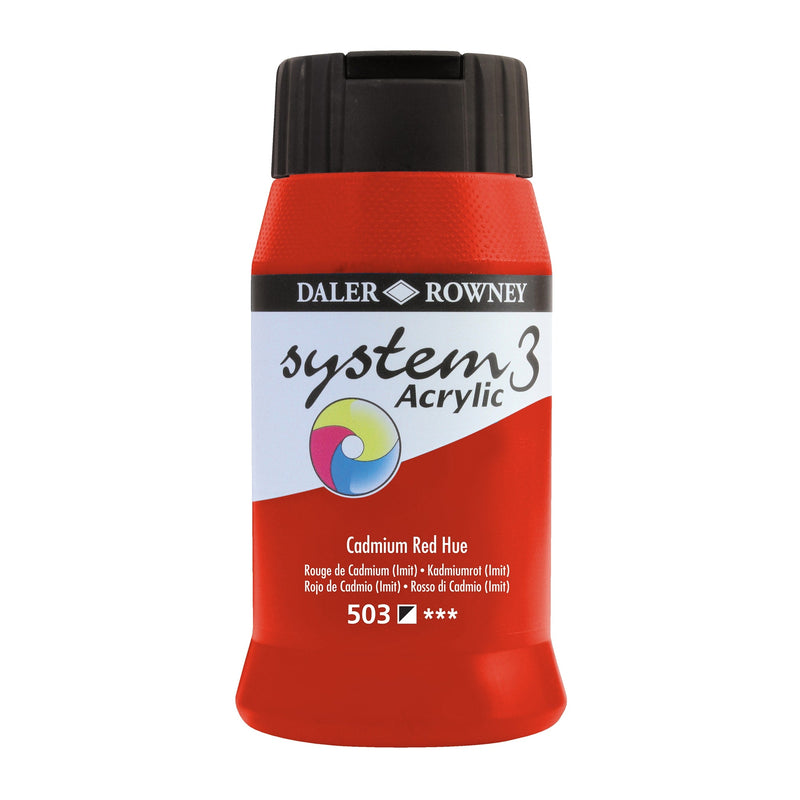 Daler & Rowney System3 Acrylic Jar 500ml CADMIUM RED HUE (503) | Reliance Fine Art |Acrylic PaintsDaler & Rowney System3 Acrylics