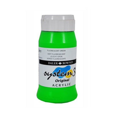 Daler & Rowney System3 Acrylic Jar 500ml FLUORESCENT GREEN (349) | Reliance Fine Art |Acrylic PaintsDaler & Rowney System3 Acrylics