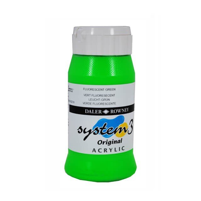 Daler & Rowney System3 Acrylic Jar 500ml FLUORESCENT GREEN (349) | Reliance Fine Art |Acrylic PaintsDaler & Rowney System3 Acrylics