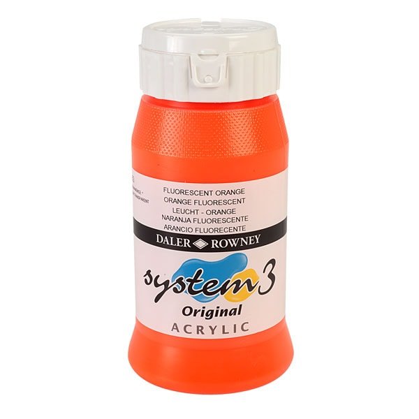 Daler & Rowney System3 Acrylic Jar 500ml FLUORESCENT ORANGE (653) | Reliance Fine Art |Acrylic PaintsDaler & Rowney System3 Acrylics