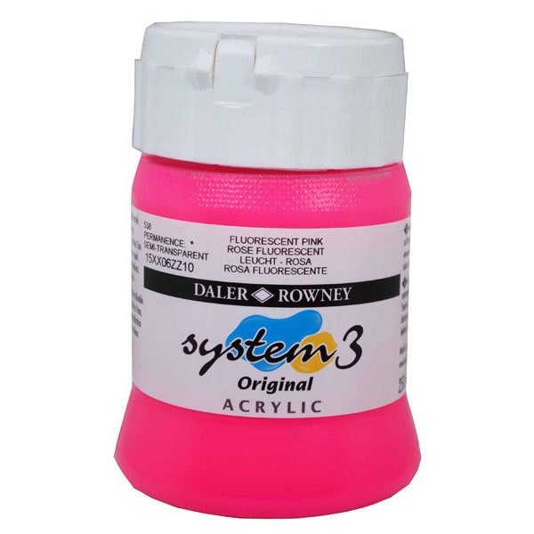 Daler & Rowney System3 Acrylic Jar 500ml FLUORESCENT PINK (538) | Reliance Fine Art |Acrylic PaintsDaler & Rowney System3 Acrylics